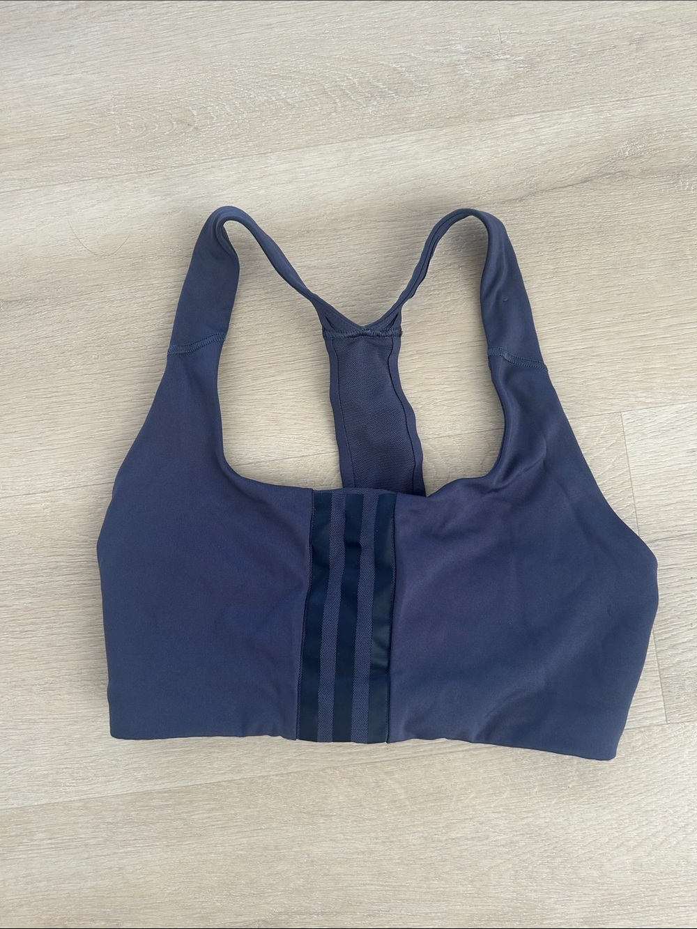 adidas Navy Racerback Sports Bra with Front Stripe Detail
